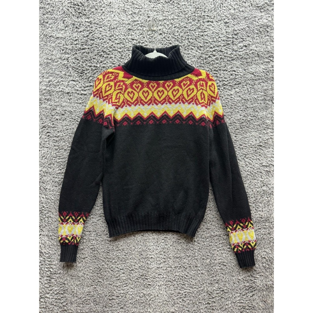 United Colors of Benetton Turtleneck Knit Noridic Heart‎ Sweater Black Size 36